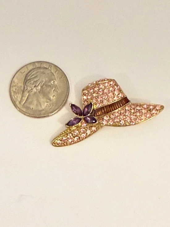 Monet Pink and Purple Rhinestone Hat Brooch - Picture 5 of 5